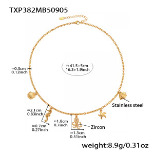 Ensembles De Bijoux Pour Femmes En Acier Inoxydable, Étanches, Couleur Or Et Zircon, Inspirés De La Série Organismes Marins h5