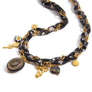 Collier Pendentif Femme Vintage En Acier Inoxydable Noir Et Or, Orné D'Une Rose, Étanche (1 Pièce) h5 Image6