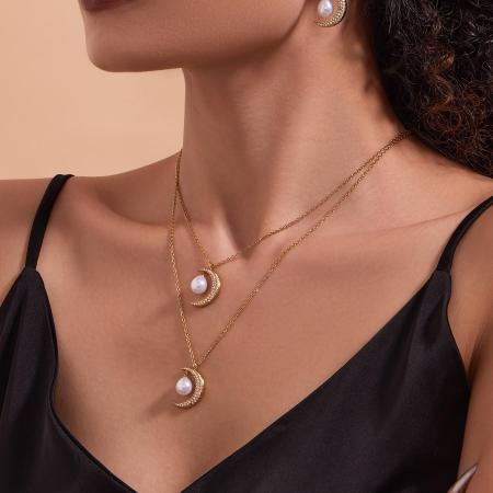 Ensembles de bijoux pour femmes Classic Star&Moon en acier inoxydable étanche, couleur or et zircon.
