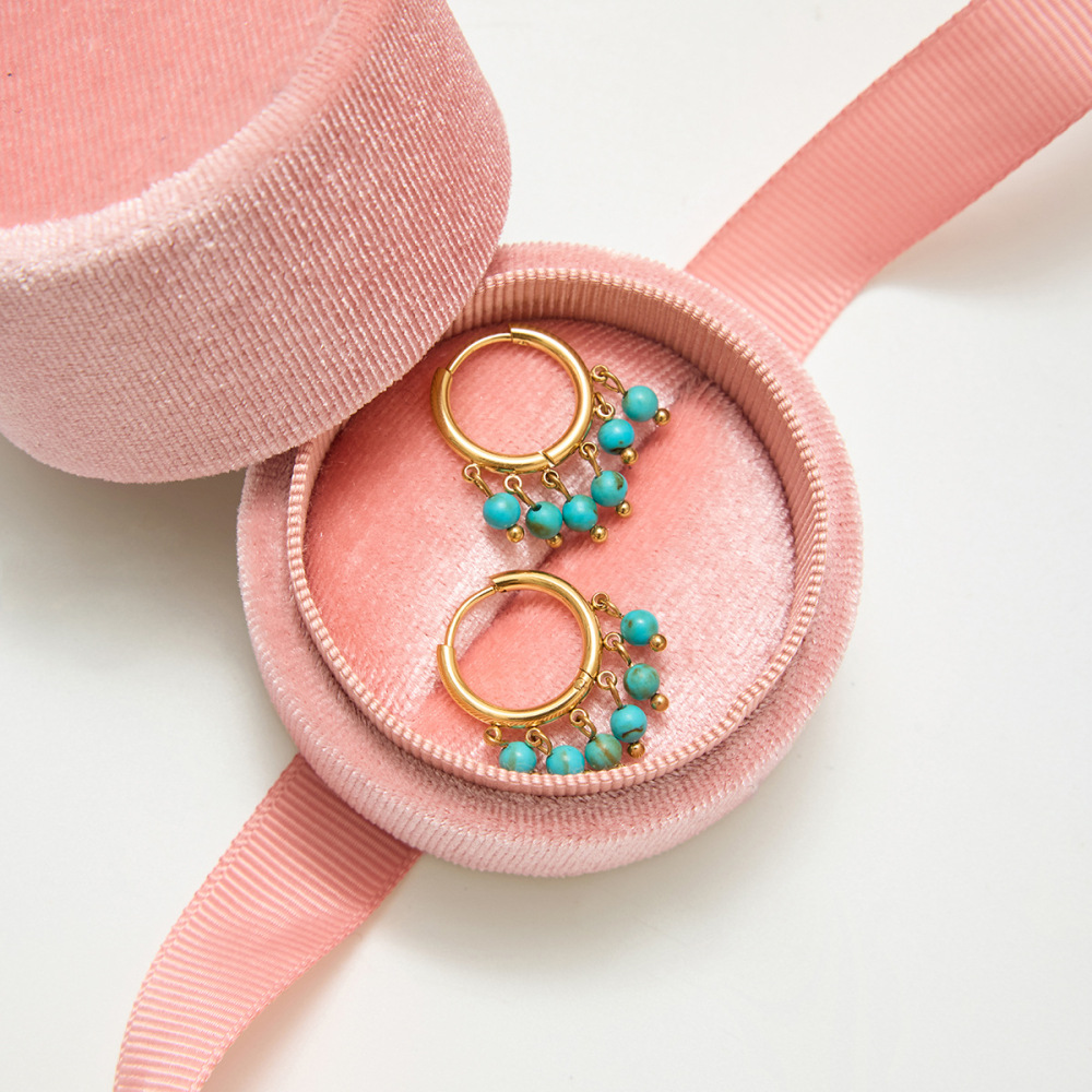 1 Paire De Boucles D'Oreilles Créoles Élégantes Pour Femme, En Acier Inoxydable Doré Et Calaite, Étanches. Image6