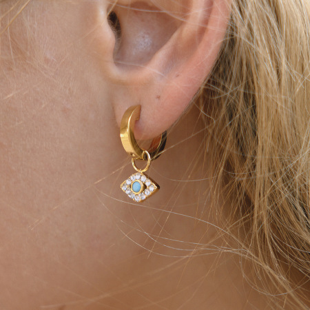 Boucles d'oreilles pendantes pour femme, œil de diable scintillant, en acier inoxydable étanche, couleur or (1 paire).