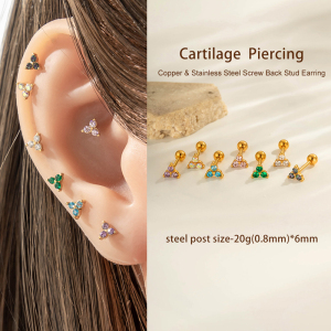 Boucle D'Oreille Piercing Triangulaire En Zircone Couleur Or 1 Pièce h5 Image4