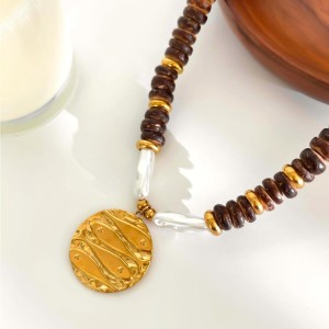 Collier Pendentif En Perles De Bois 1 Pièce h5 Image5