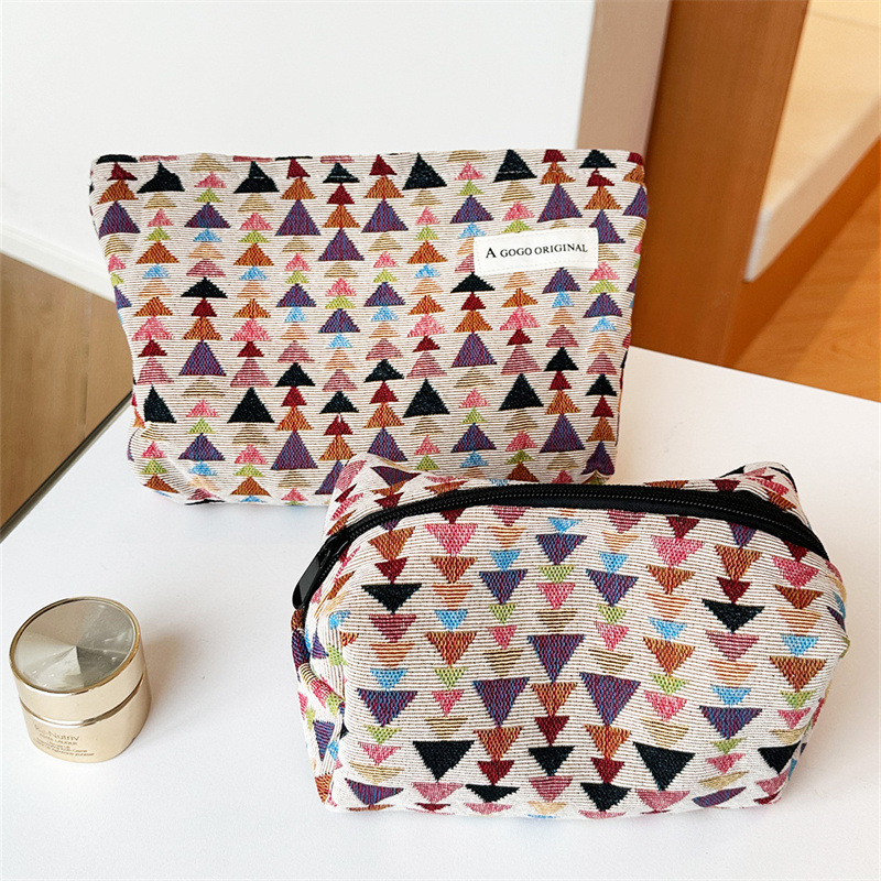 Trousse De Maquillage Pour Femme, 1 Pièce, Série Simple, Motif Rétro À Carreaux, Couleurs Mélangées, En Polyester h5Image3