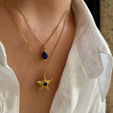 Collier avec pendentif étoile de mer en pierre naturelle couleur or, 1 pièce 2