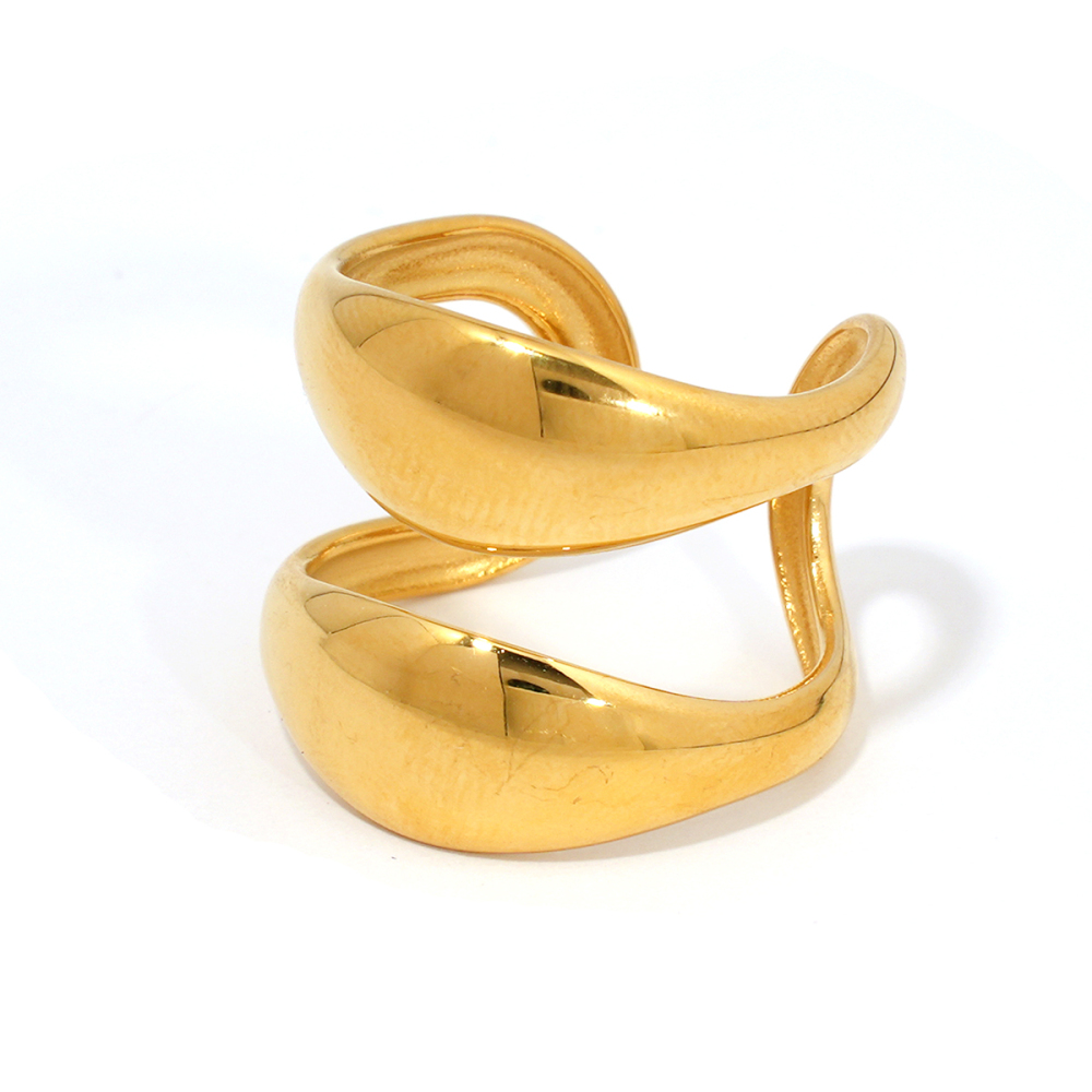 Bague Femme Simple Et Élégante, En Acier Inoxydable Doré, De Forme Irrégulière, Imperméable, À Porter Au Quotidien. 