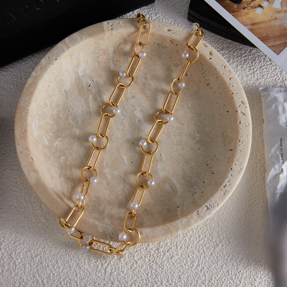 Collier Élégant Pour Femme, En Acier Inoxydable Doré, Avec Chaîne Ronde Et Étanche (1 Pièce) Image6