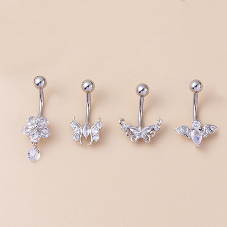 Piercing de nombril 1 pièce en cuivre et zircon, motif papillon et fleur 2