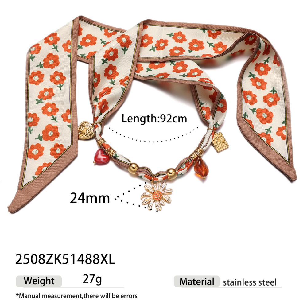 Collier Pendentif En Tissu Doré, En Acier Inoxydable, Étanche, Avec Fleur (1 Pièce).