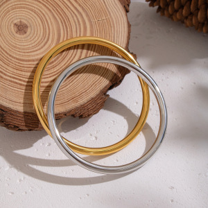Bracelet Jonc Décontracté Rond En Acier Inoxydable Étanche Couleur Or (1 Pièce) h5 Image3