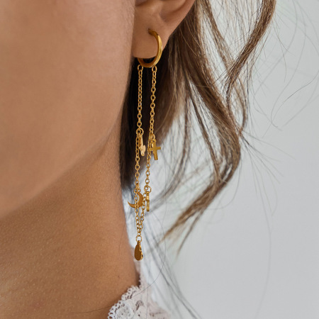 Boucles d'oreilles pendantes pour femme, en acier inoxydable doré, en forme de cœur, collection romantique (1 paire).