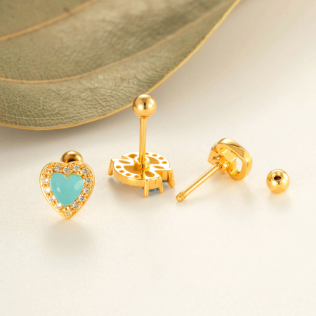 Boucle d'oreille piercing en forme de cœur en cuivre doré et zircon 2