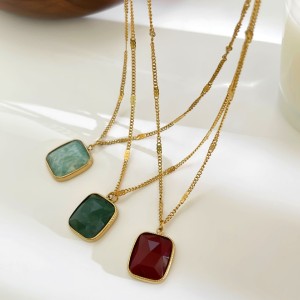 Collier Pendentif En Acier Inoxydable Avec Pierre Naturelle, 1 Pièce h5 Image4