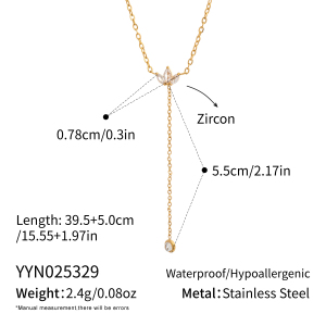 Collier Pendentif En Acier Inoxydable Étanche Couleur Or, En Forme De Fleur En Forme De Y, Orné D'Un Zircon. h5 