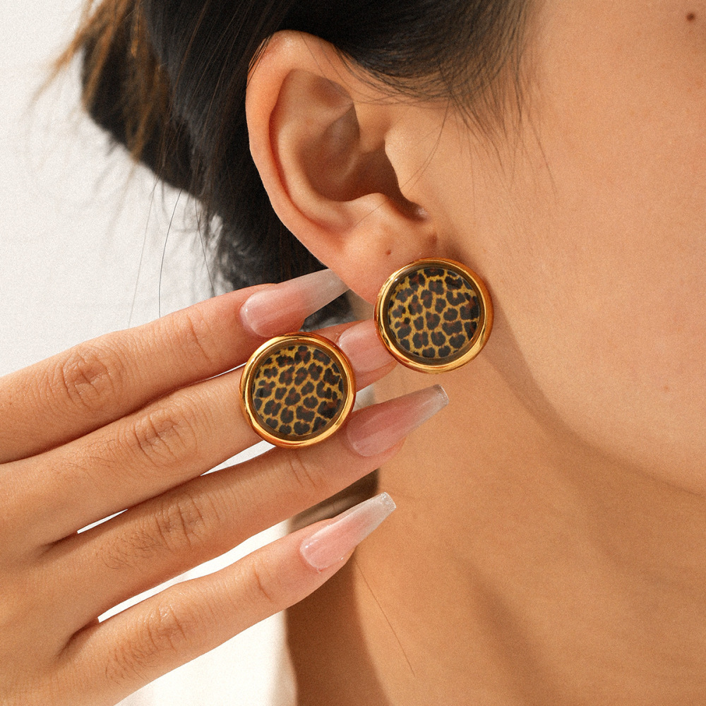 Boucles D'Oreilles Puces En Acier Inoxydable Doré, Motif Léopard, Étanches, Couleur Or Image3
