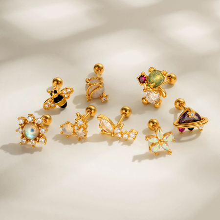 1 boucle d'oreille piercing en zircon couleur cuivre or
