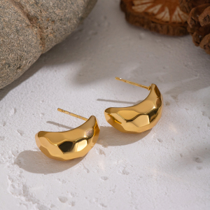 1 Paire De Boucles D'Oreilles À Clous En Acier Inoxydable Doré, Imperméables, Motif Martelé h5 Image5