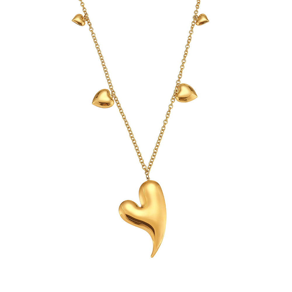 Collier Long Classique En Acier Inoxydable, Couleur Or, Avec Motif Cœur Irrégulier. Image7