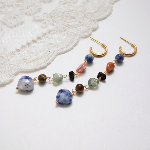 Boucles D'Oreilles Pour Femme, Perles En Pierre Naturelle De Forme Irrégulière, Acier Inoxydable, Étanches (1 Pièce) h5 Image5