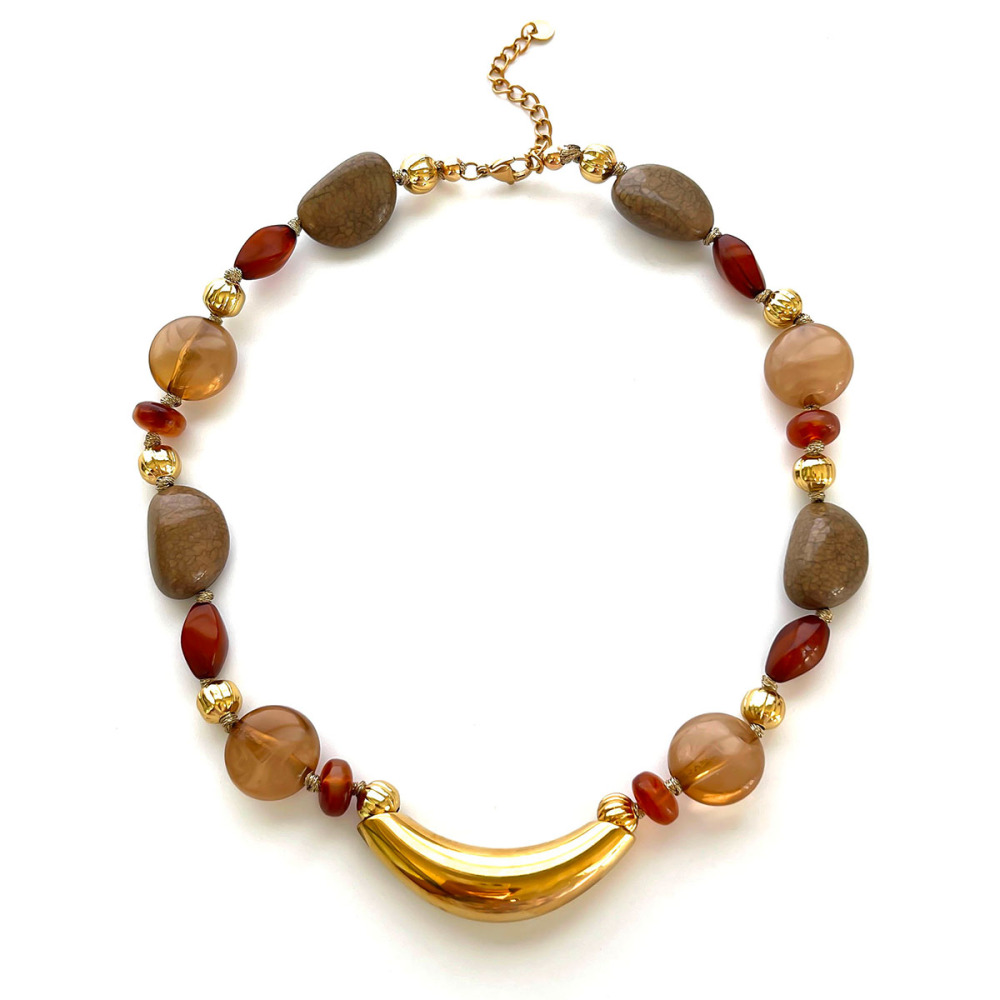 Collier De Perles En Résine Et Pierre Naturelle, 1 Pièce