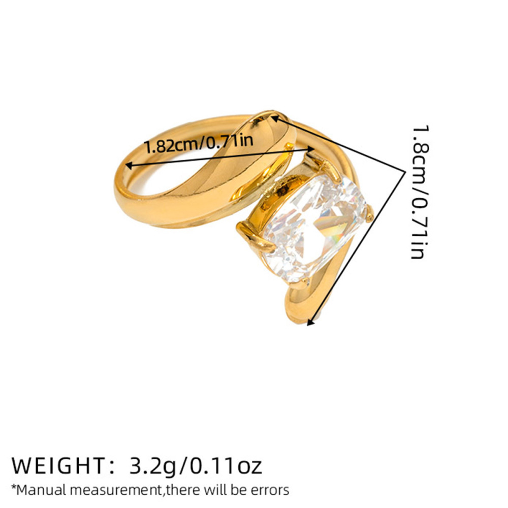 Bague Pour Femme En Acier Inoxydable Doré, Forme Simple Et Irrégulière, Étanche, Ornée D'Une Pierre Précieuse. h5Image2