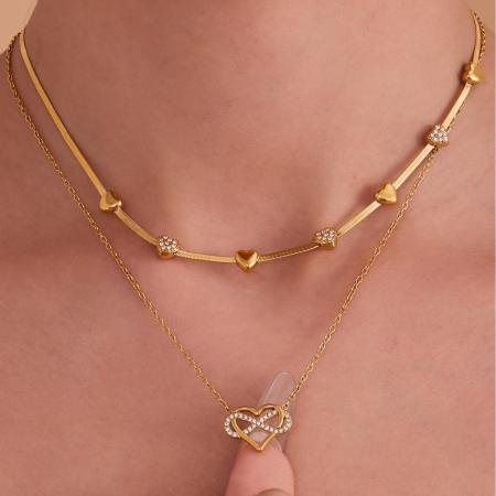 Ensembles de bijoux pour femmes en acier inoxydable imperméable avec zircon doré, motif cœur romantique et infini