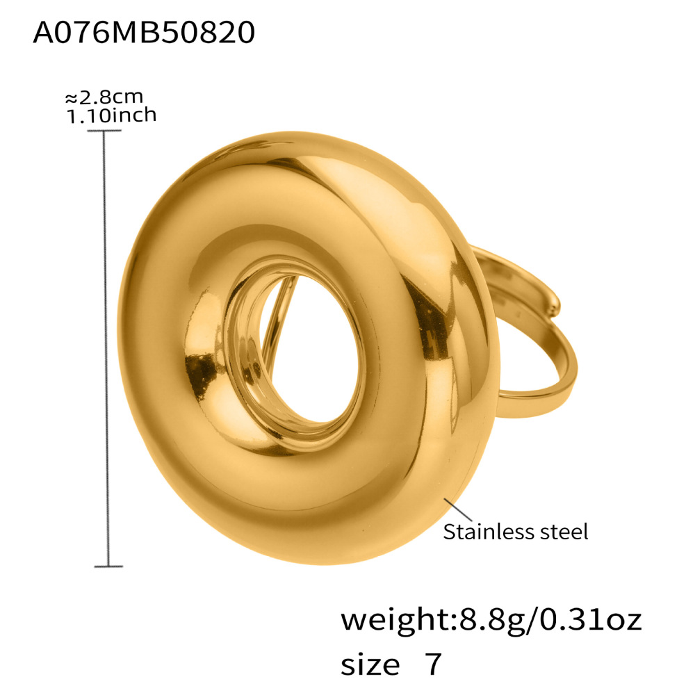 Bague Élégante Ronde En Acier Inoxydable Étanche Couleur Or (1 Pièce) h5Image2