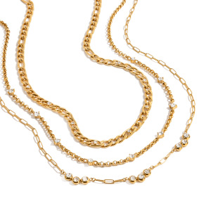 Collier Chaîne Femme Sophistiqué À Spirale En Acier Inoxydable, Étanche, Couleur Or, Orné De Zircon (1 Pièce) h5 Image7