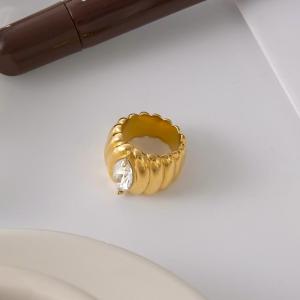 Bague De Luxe En Acier Inoxydable Doré, Étanche, Ornée D'Une Bande De Perles (1 Pièce). h5 Image6