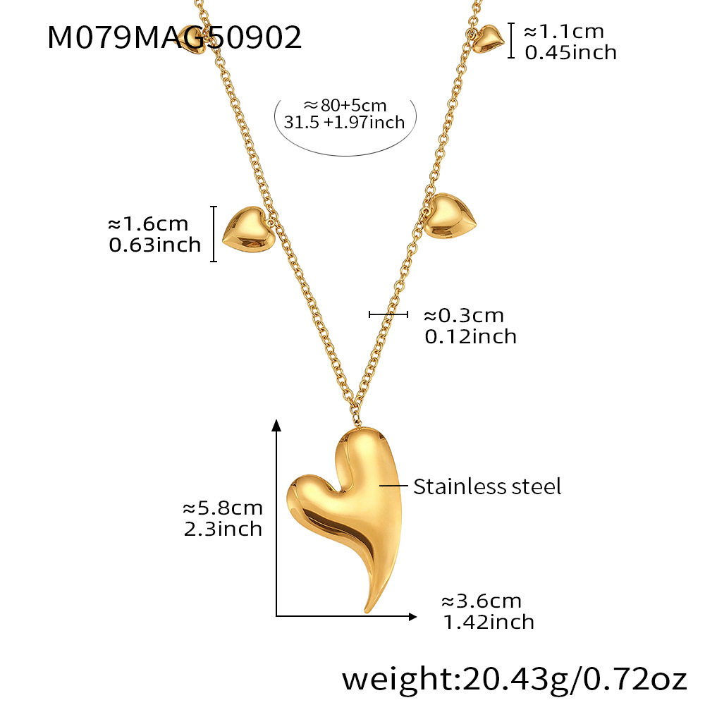Collier Long Classique En Acier Inoxydable, Couleur Or, Avec Motif Cœur Irrégulier. 