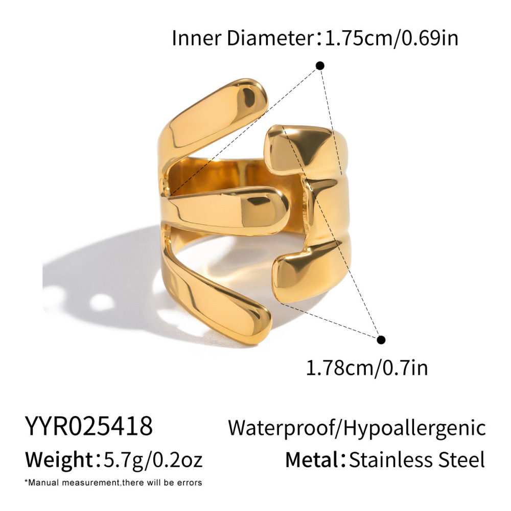 Bague Imposante En Acier Inoxydable Doré, De Forme Irrégulière (1 Pièce), Étanche 