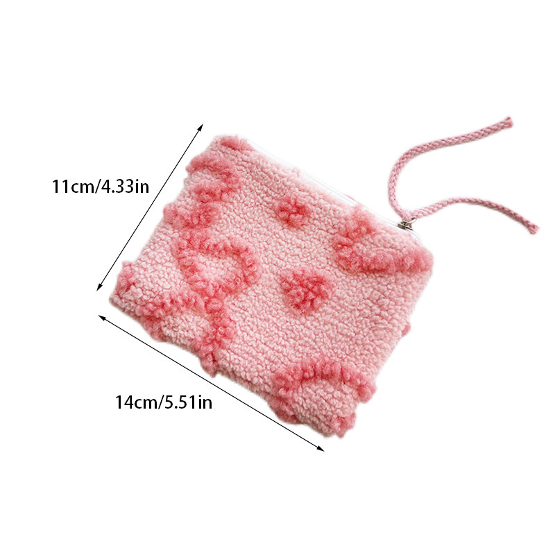 1 Trousse De Maquillage Compacte En Peluche Pour Femme, Motif Floral, Romantique Et Mignon Image5