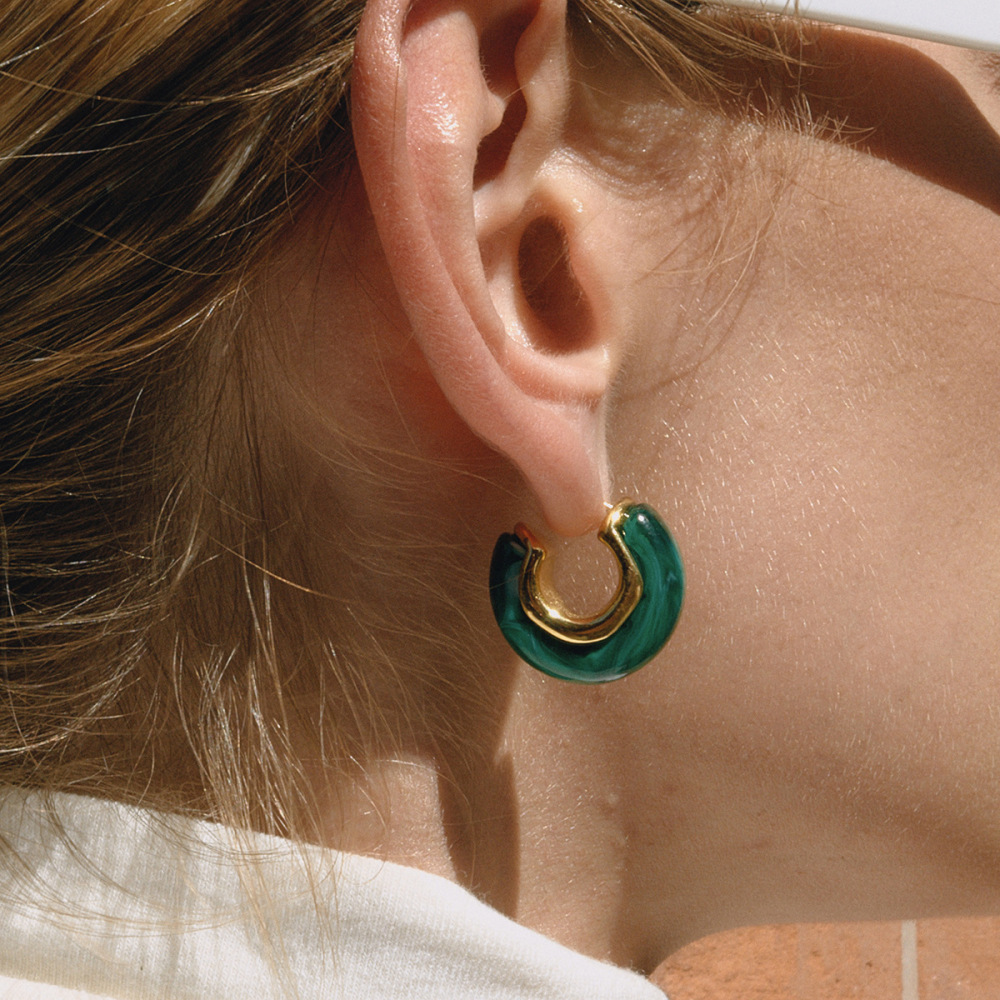 1 Paire De Boucles D'Oreilles Créoles Rétro En Résine Couleur Or Pour Femme Image2