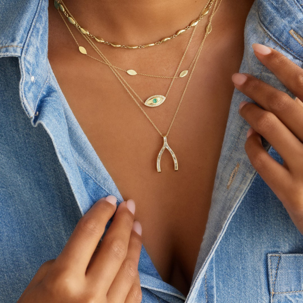 Collier Pendentif Femme En Acier Inoxydable Doré, Forme Irrégulière Classique, Étanche, Avec Zircon. Image3