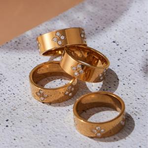 Bague Pour Femme En Acier Inoxydable Doré, Ornée D'Un Zircon Et D'Un Motif Floral Délicat. h5 Image6