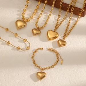 Collier Pendentif Cœur En Acier Inoxydable Étanche Couleur Or (1 Pièce) h5 Image2