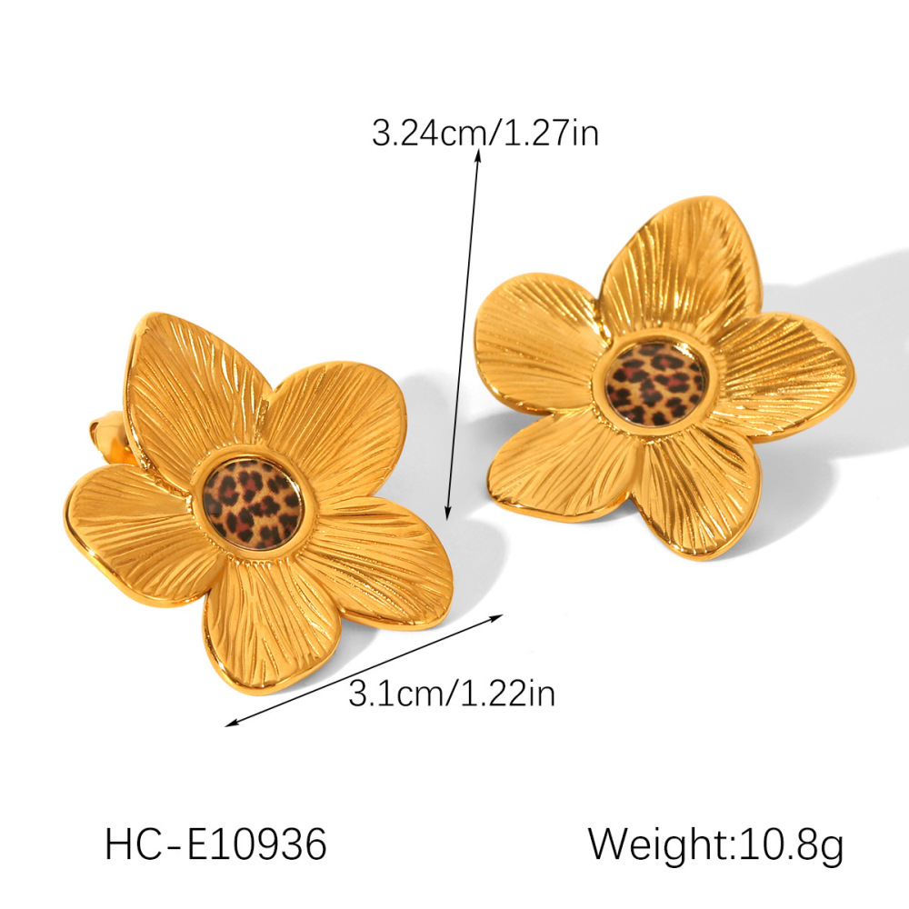 1 Paire De Boucles D'Oreilles Rétro À Motif Floral En Acier Inoxydable, Étanches, Couleur Léopard Doré Image2