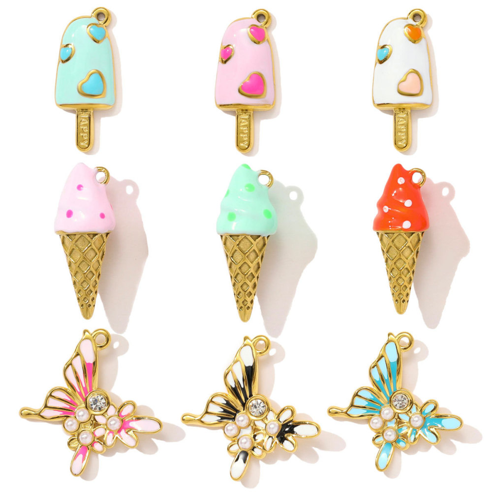 Pendentif Femme En Acier Inoxydable Doré, Étanche, Motif Gourmandises (1 Pièce) h5Image5