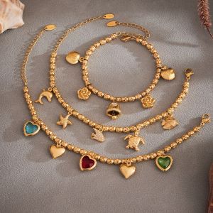 Bracelet À Breloques Pour Femme, En Acier Inoxydable Doré, Orné D'Un Zircon Et Orné D'Un Cœur Luxueux (1 Pièce). h5 Image5