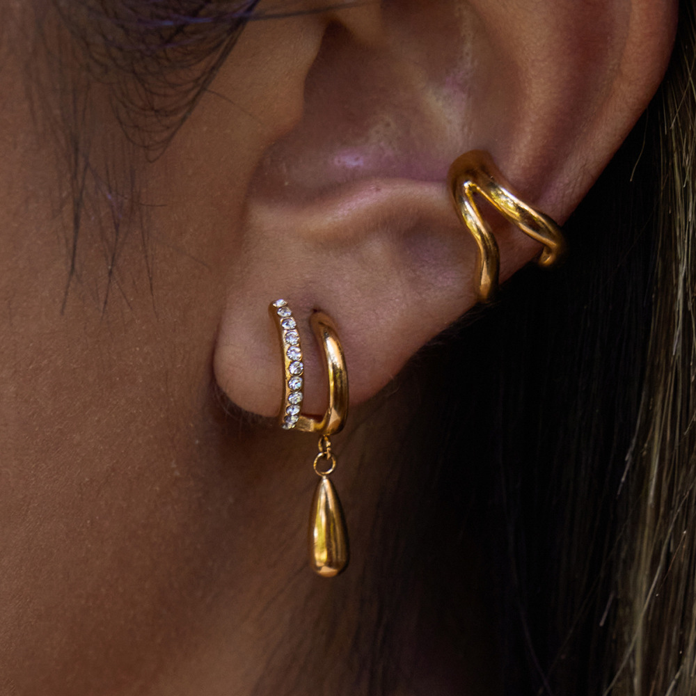 1 Paire De Magnifiques Boucles D'Oreilles Pendantes En Acier Inoxydable Couleur Or Et Zircon Pour Femme Image3