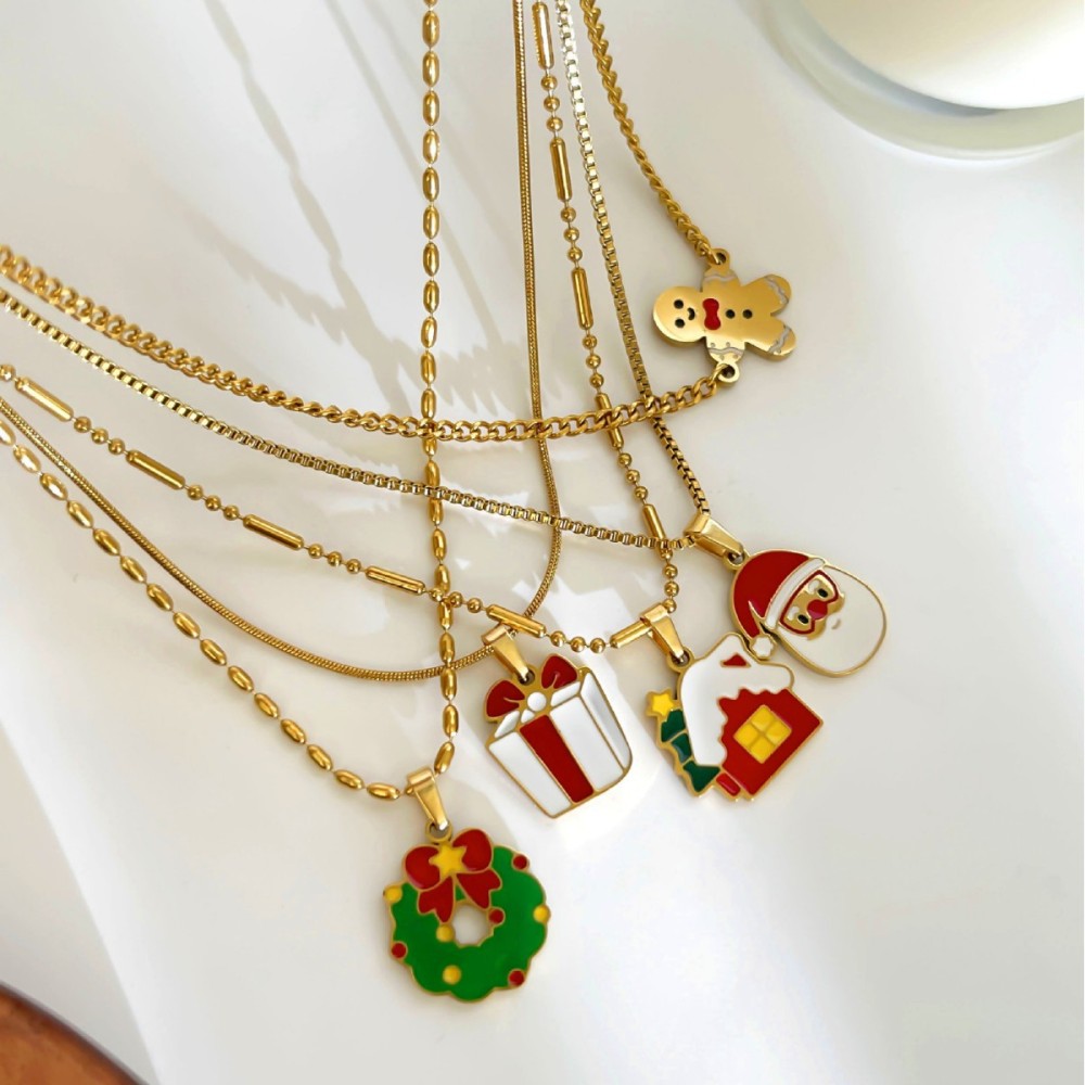 Collier Pendentif De Noël En Acier Inoxydable Étanche Couleur Or (1 Pièce) Image4