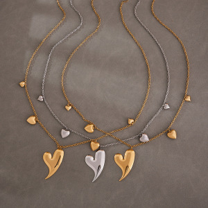 Collier Long Classique En Acier Inoxydable, Couleur Or, Avec Motif Cœur Irrégulier. h5 Image6