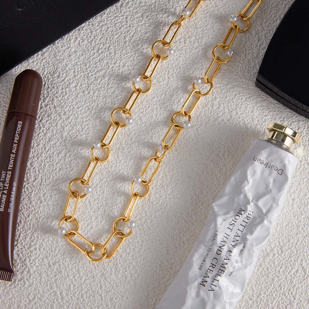 Collier Élégant Pour Femme, En Acier Inoxydable Doré, Avec Chaîne Ronde Et Étanche (1 Pièce) Image7
