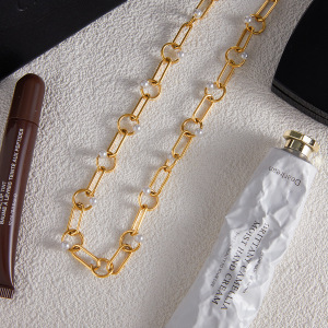 Collier Élégant Pour Femme, En Acier Inoxydable Doré, Avec Chaîne Ronde Et Étanche (1 Pièce) h5 Image7
