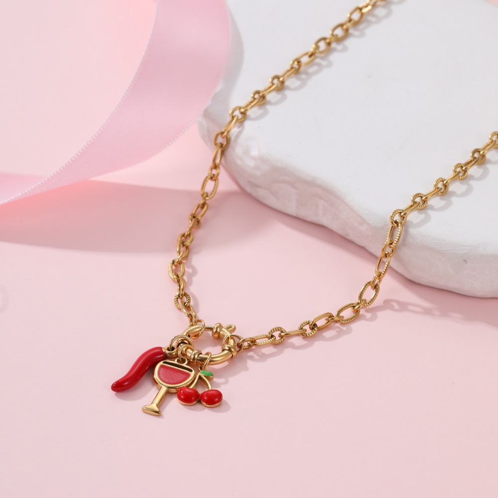 Collier Pendentif Femme Étanche En Acier Inoxydable, Forme Cerise Irrégulière Et Délicate Image4