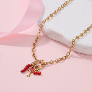 Collier Pendentif Femme Étanche En Acier Inoxydable, Forme Cerise Irrégulière Et Délicate h5 Image4
