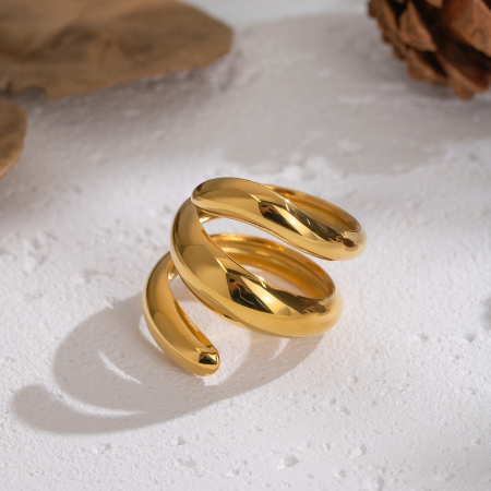 Bague imposante en acier inoxydable doré, de forme irrégulière (1 pièce), étanche