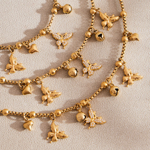 Ensembles De Bijoux Élégants Pour Femmes, En Acier Inoxydable, Imperméables, Couleur Or, Avec Zircon Et Motif Papillon. h5 Image3