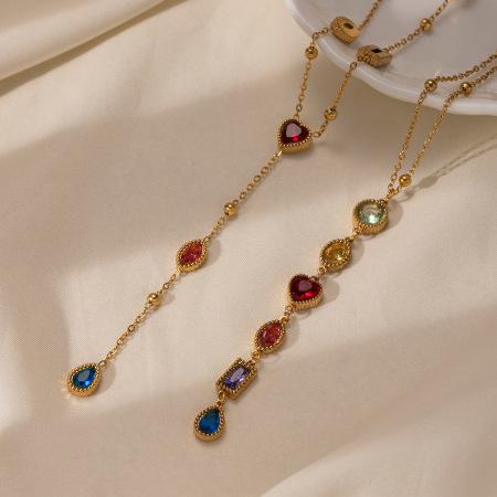 Collier pendentif simple en acier inoxydable étanche avec zircon (1 pièce) 2