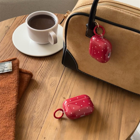 Étui pour écouteurs vintage à pois bordeaux pour femme, 1 pièce 2